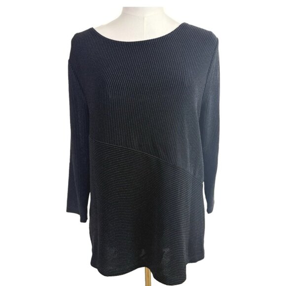 Chico's Traveler Top Size 1 M/8 Black Lurex Silver Tunic 3/4 Sleeve - Picture 1 of 13